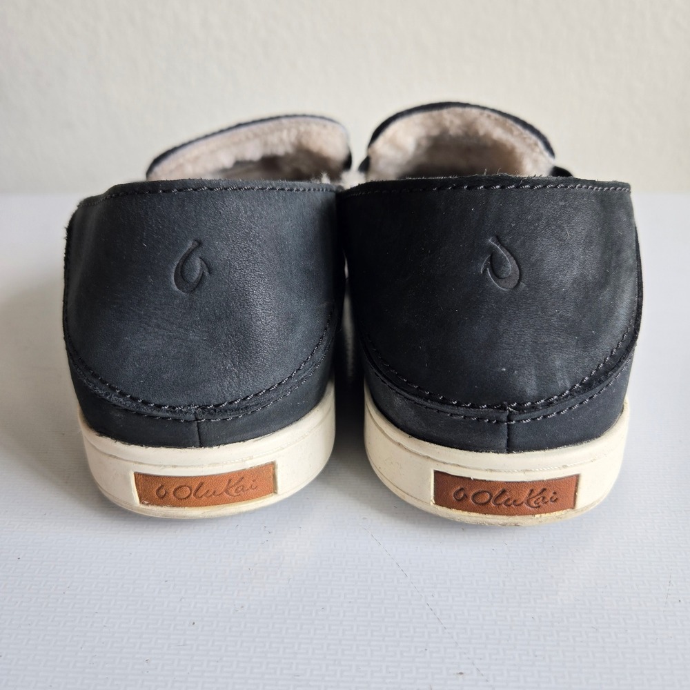 Olukai Pehuea Heu Black Leather Shearling Lined Slip On Sneakers Womens 8 20391 - Picture 5 of 11
